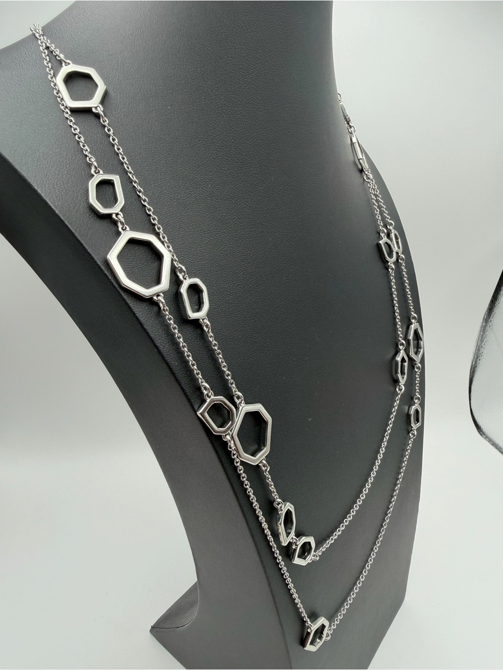 Anne Taylor Silver tone Multi-Chain Geometric Necklace 40 inches - Picture 4 of 9